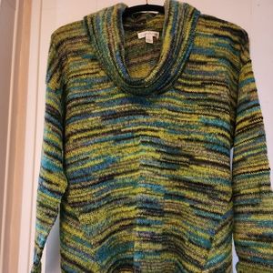 JohnPaulRichard, L, Multi-Green, Cowl Neck Sweater